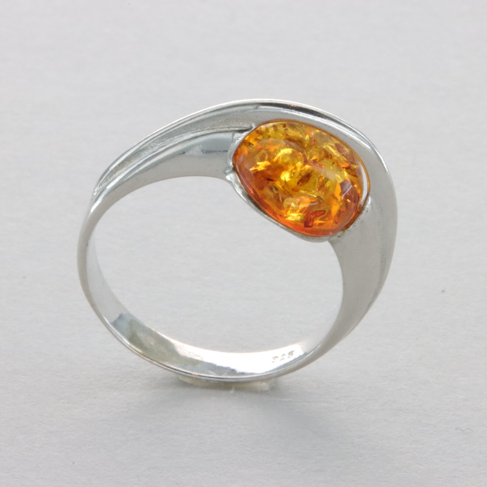 Cognac / Brown Round BALTIC AMBER Space Ring 925 STERLING SILVER Poland #22e