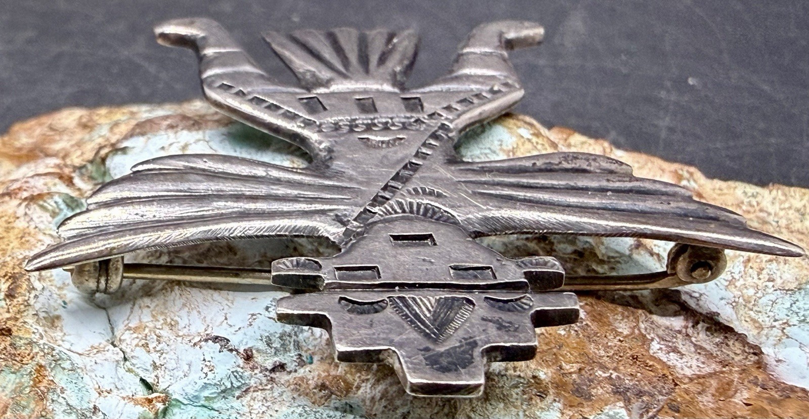 RARE 1930-40’s “U.S ZUNI 1” Signed C.G Wallace Sterling Knifewing Brooch Pin SEE