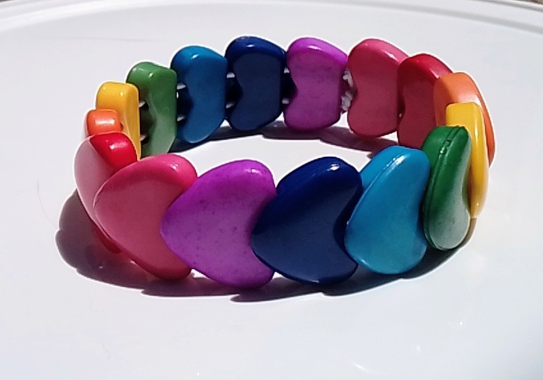 Rare Mod retro 1980s Vintage stretch Interlocking heart bracelet Y2k Rainbow