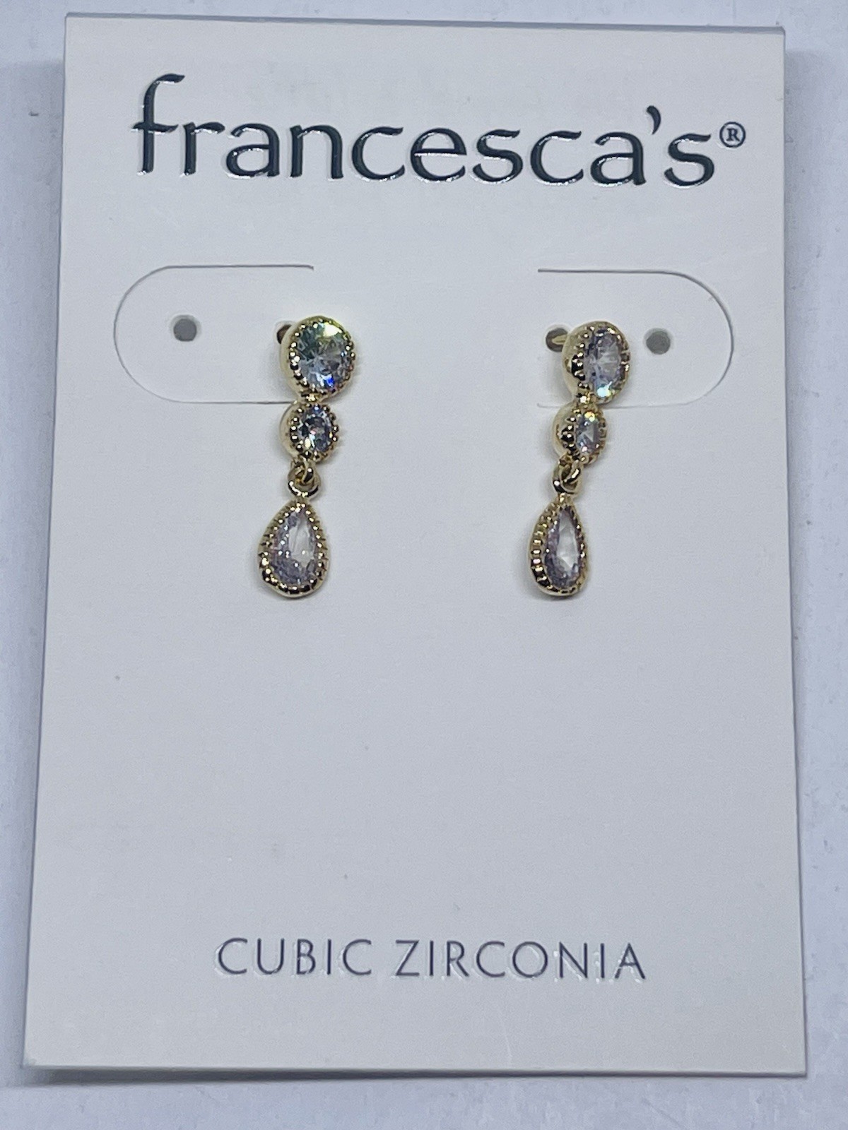 NWT FRANCESCA’S Dangling Gold Tone Clear Cubic Zirconia Post Earrings Sparkly