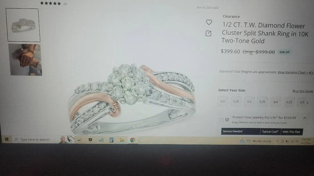 Zales flower diamond ring size 8