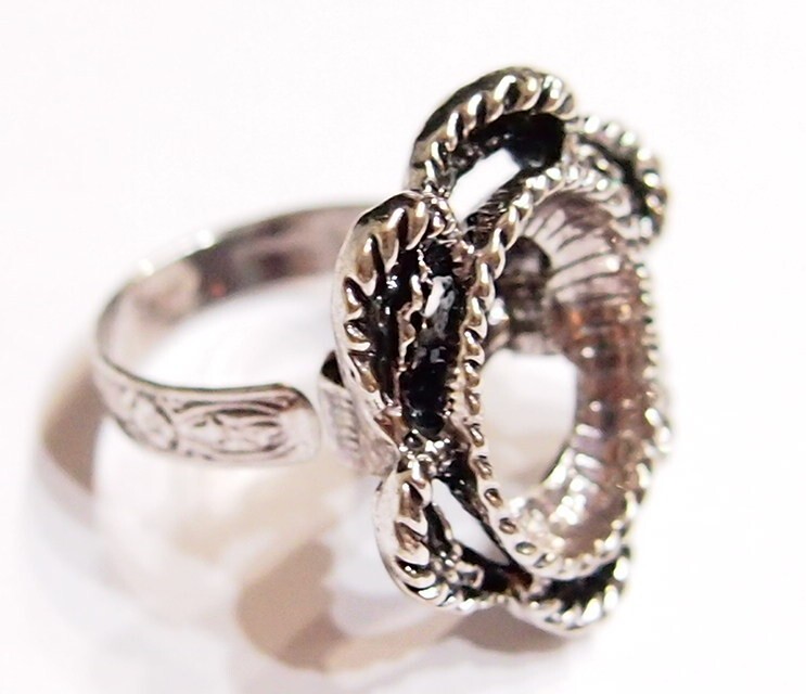 4 -18x13mm Antique Silver Victorian Twisted Rope Floral Adjustable Ring Setting
