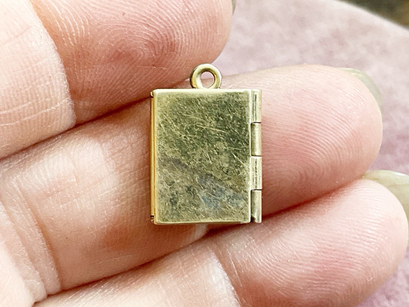 Vintage Gold Filled Book Shaped Locket Charm Pendant with Flower Design Small