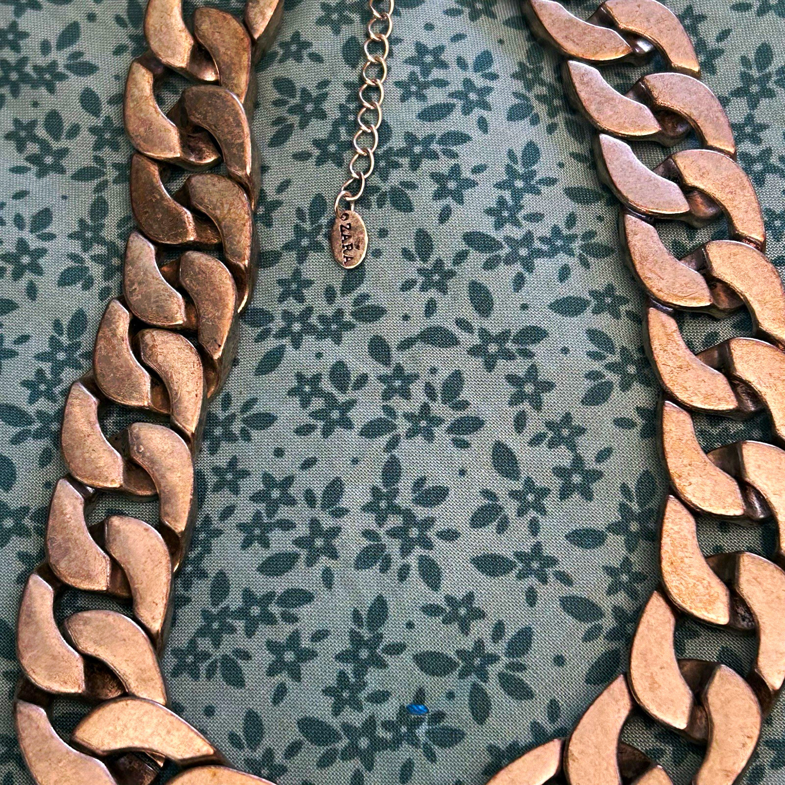 Zara Silver Tone Chunky Cuban Link Chain Statement Necklace, Signed