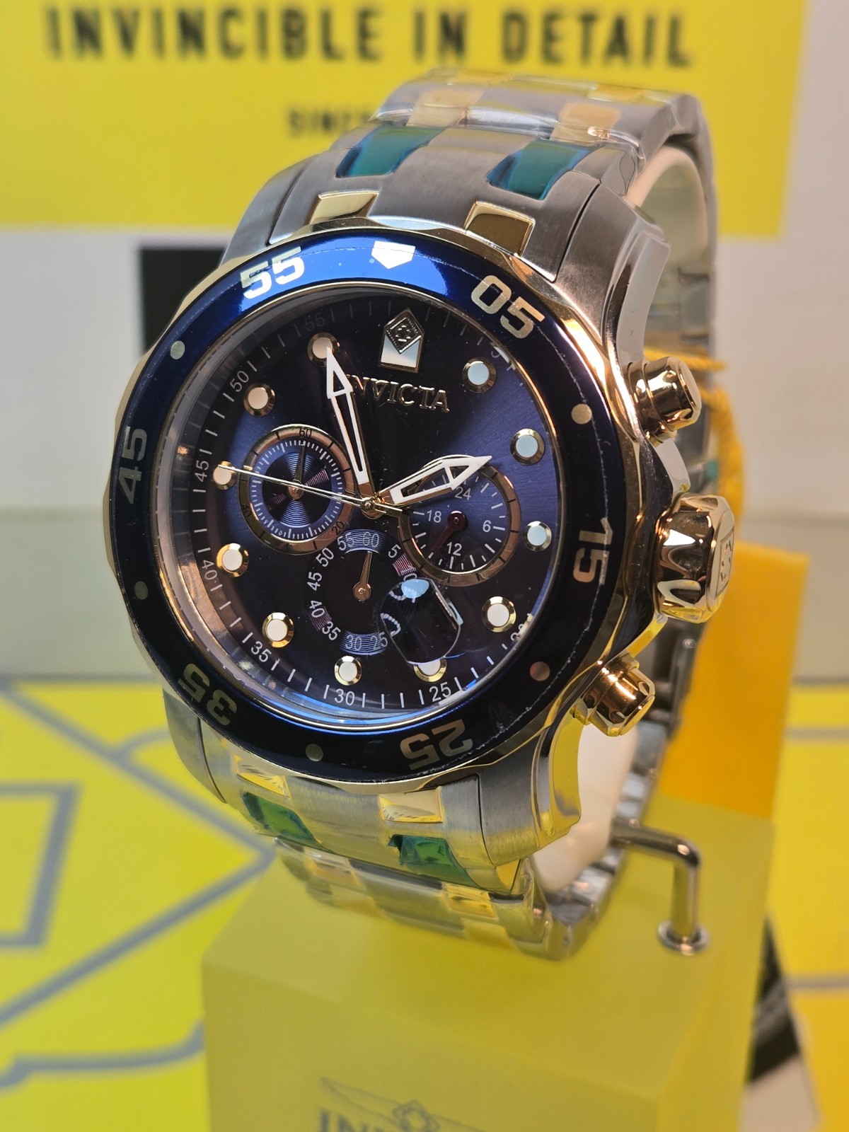Invicta Pro Diver SCUBA Men’s Watch – 48mm. Steel, Gold with Blue Dial Date NEW!