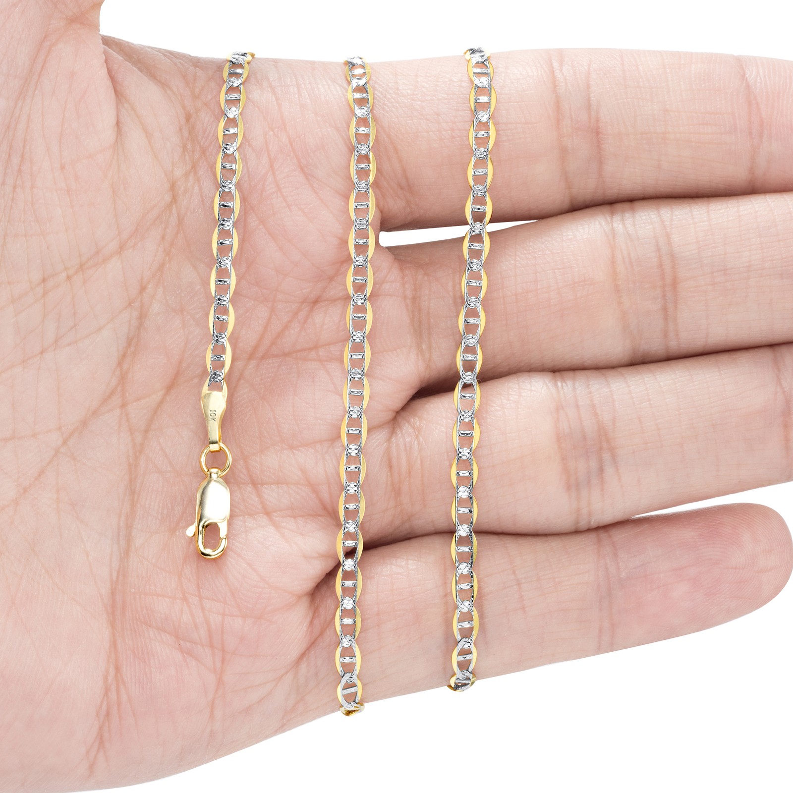 10K Yellow Gold 1.5mm-5mm Pave Dia/Cut Mariner Chain Necklace Bracelet 7″-30″