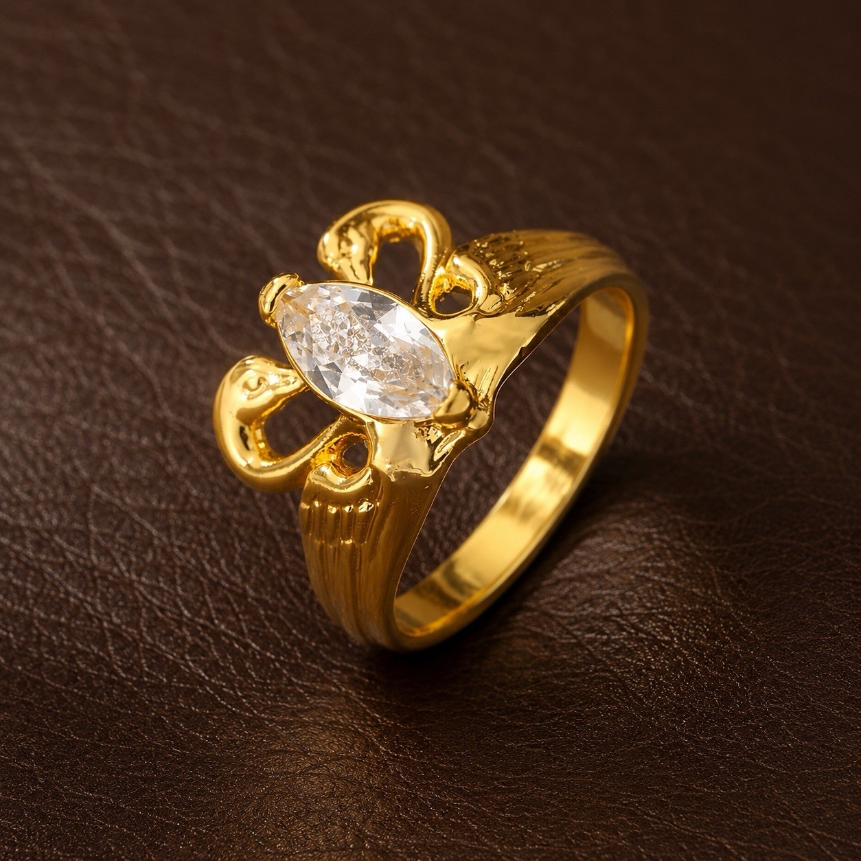 Avon Bird Ring Swan Gold Crystal Sz 7 Love VTG Lovebirds Marquise CZ Boho Retro