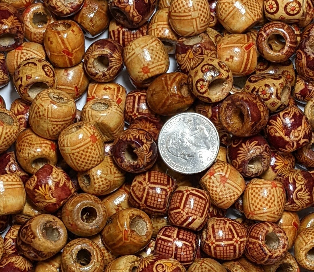 20mm Handmade Wood Beads Large Hole 5mm Printed Barrel Beads Craft Jewelry LOW