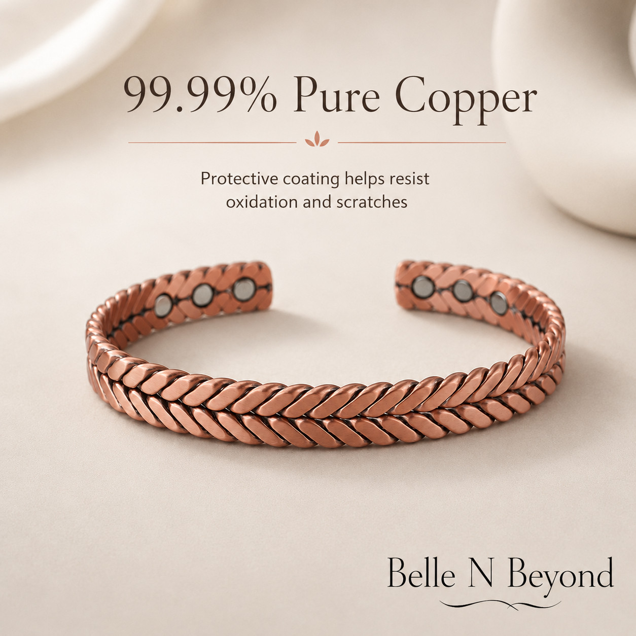 Pure Copper Magnetic Bracelet Adjustable Braided Cuff 6 Magnets Unisex