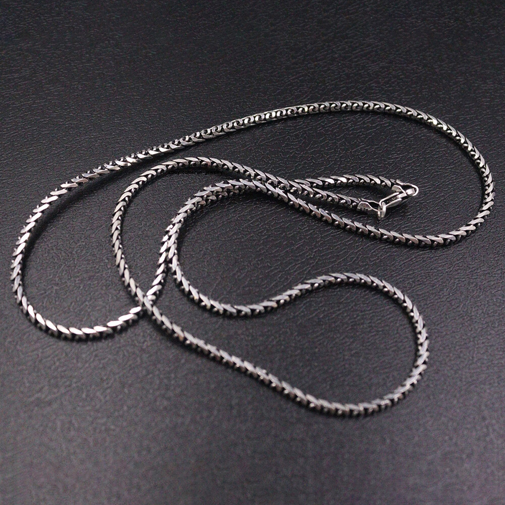 Pure S925 Sterling Silver Chain Women Men Round Wheat Link Necklace 21.6inch