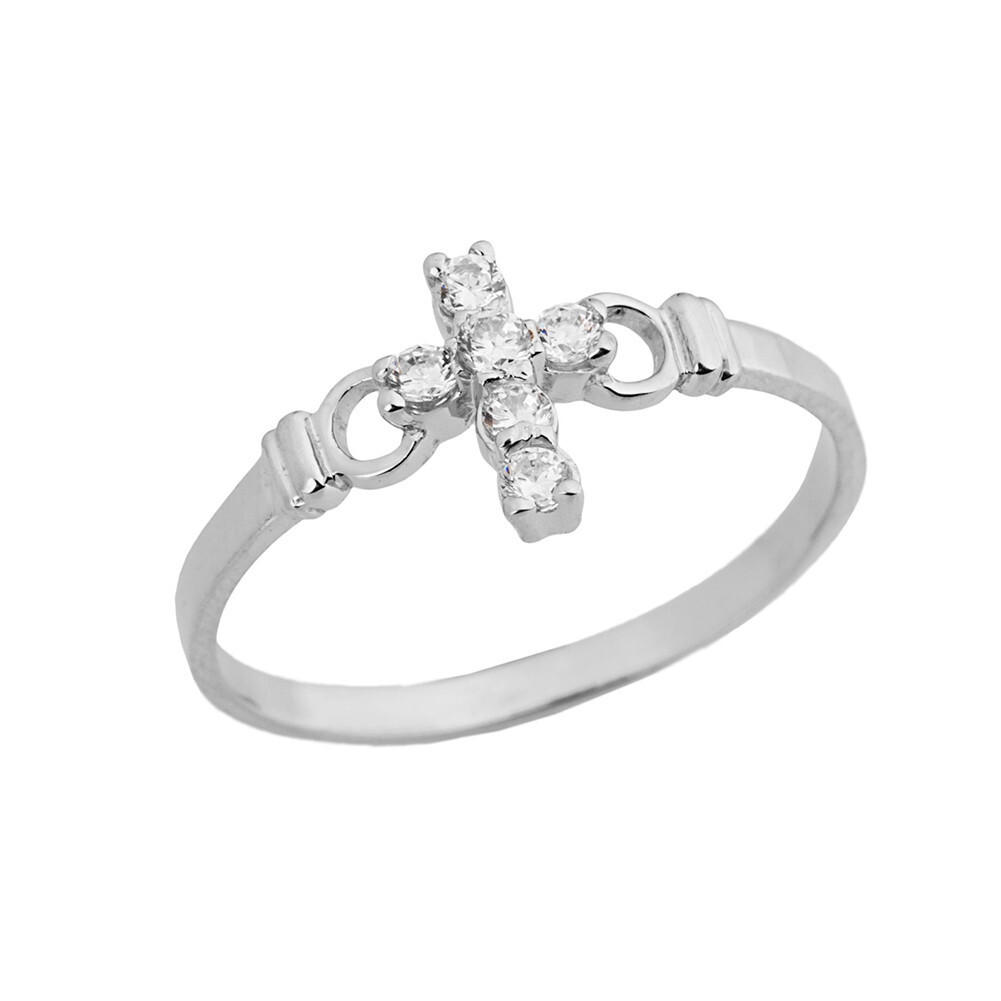 Gold Ladies Purity Cross Ring With CZ (Available in Yellow/Rose/White Gold)
