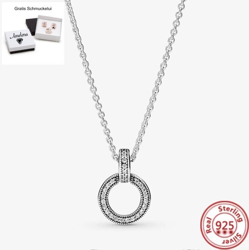 Noble Round Pendant Necklace Circles Moving Heart 925 Sterling Silver Women