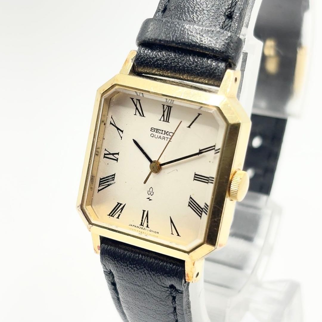 SEIKO Ladies Watch Square Case Quartz New Battery Gold Vintage 16cm/6.3in Wrist