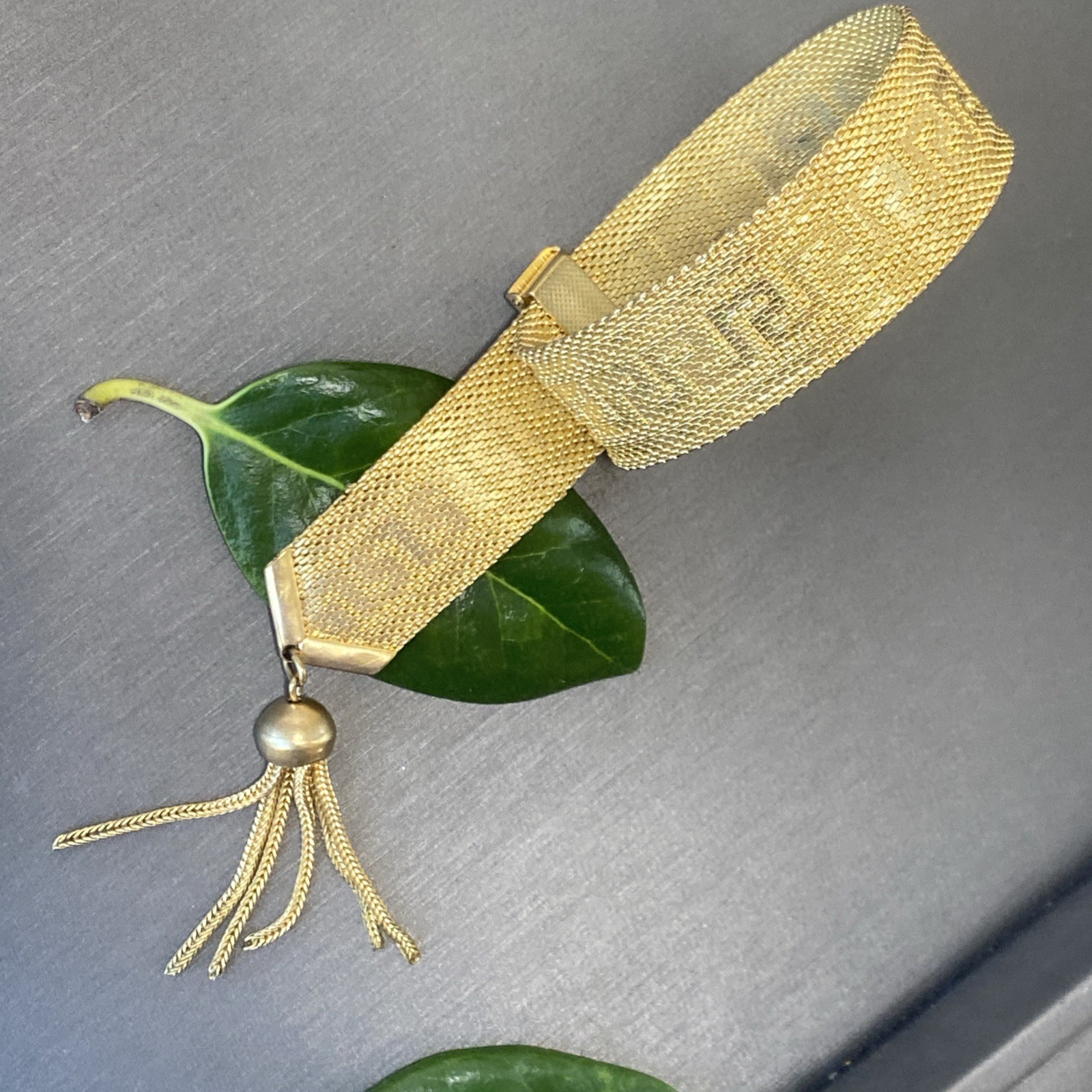 Vintage Tassel Fringe Charm Mesh Bracelet Estate Jewelry Pre-Owned Greek Key