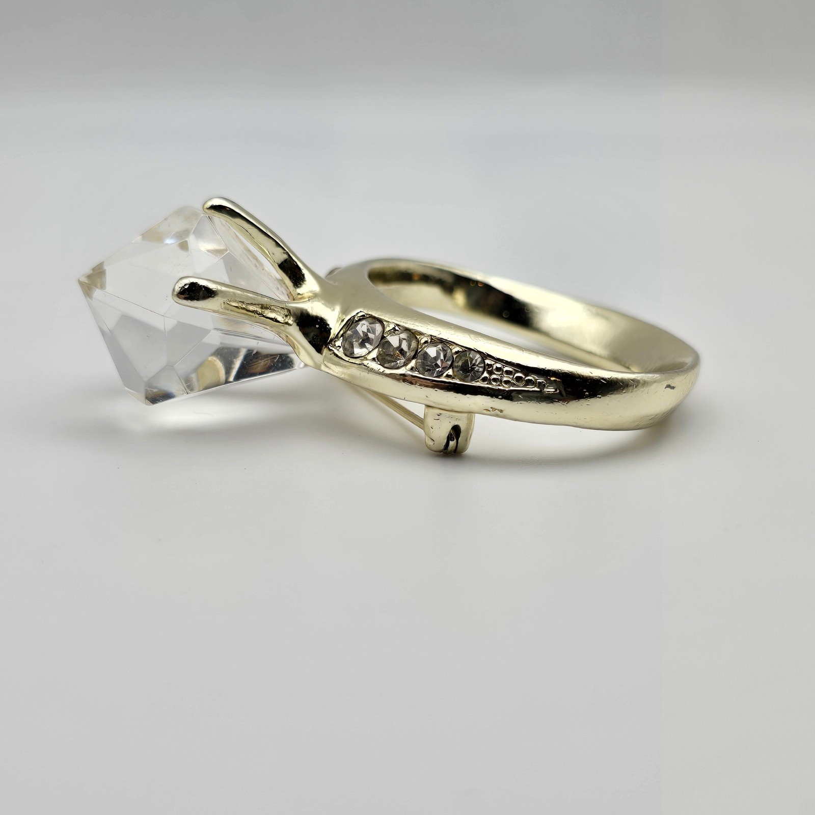 Vtg AJC Sparkle Stmt Ring Brooch Gold Tone Glam Engagement Bachelorette Bling