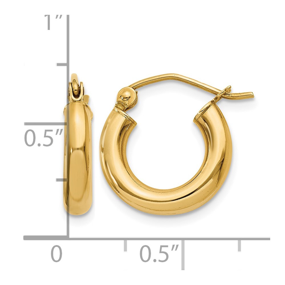 10k Yellow Gold Polished 3mm Tube Hoop Earrings 0.97g L-9mm, W-14.15mm for Mom