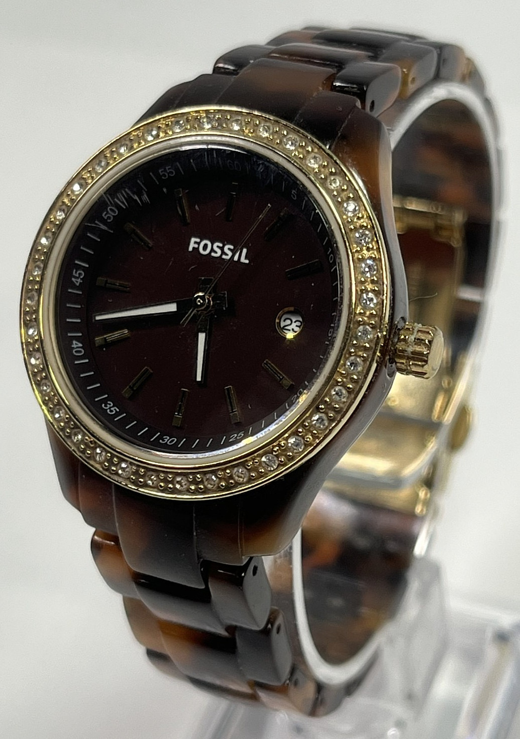 Fossil Stella Mini Faux Tortoise Resin Gold Tone Ladies Watch ES2922 New Battery