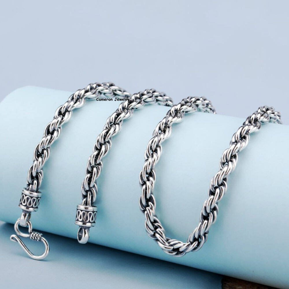 Pure S925 Sterling Silver Chain 5mm 6mm 8mm Twist Rope Link Necklace 20-30inch