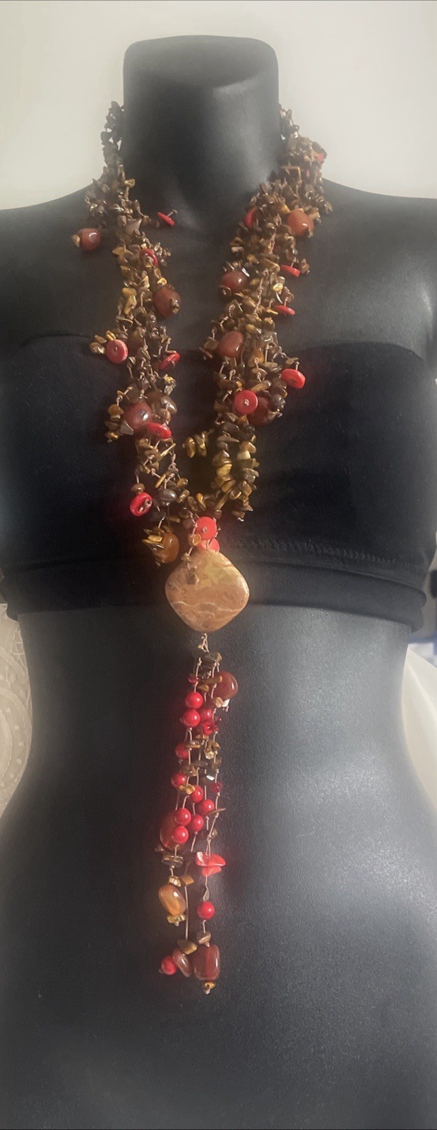 Gorgeous Long Boho Multi Strand Multicolor Gemstone Beaded Layered Necklace