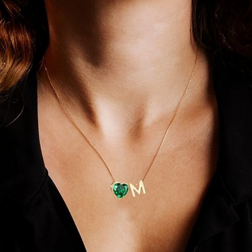 Heart Birthstone Initial Necklace – 14K Gold Plated A-Z Jewelry Gift for Women &