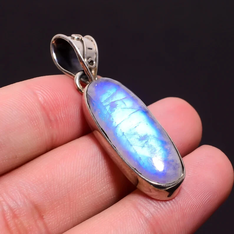 Valentine’s Day Rainbow Moonstone Gemstone 925 Sterling Silver Handmade Pendant