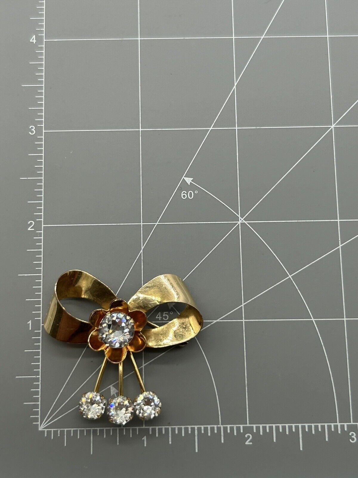Vintage Signed BAL-RON 12K Gold Plated Crystal Floral Bow Brooch Pin