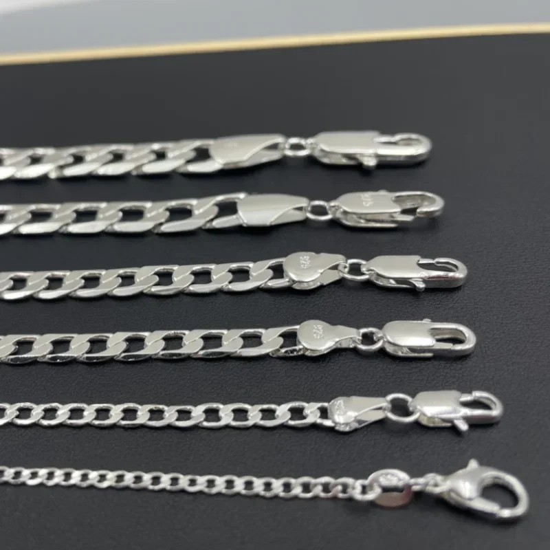Men Women Silver Tone Curb Chain Necklace Lobster Clasp Fashion Jewelry UK