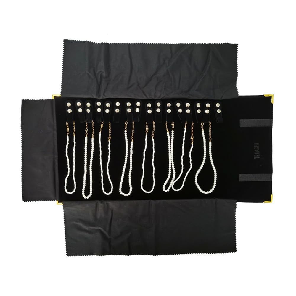 Portable Jewelry Roll Metal Coner Bag Necklace Chain Braclet Black Velvet Travel