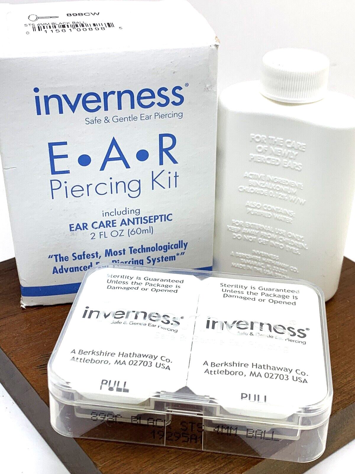 Inverness Ear Piercing Home Kit 4mm Black Ball Stainless Steel Earrings 898CW