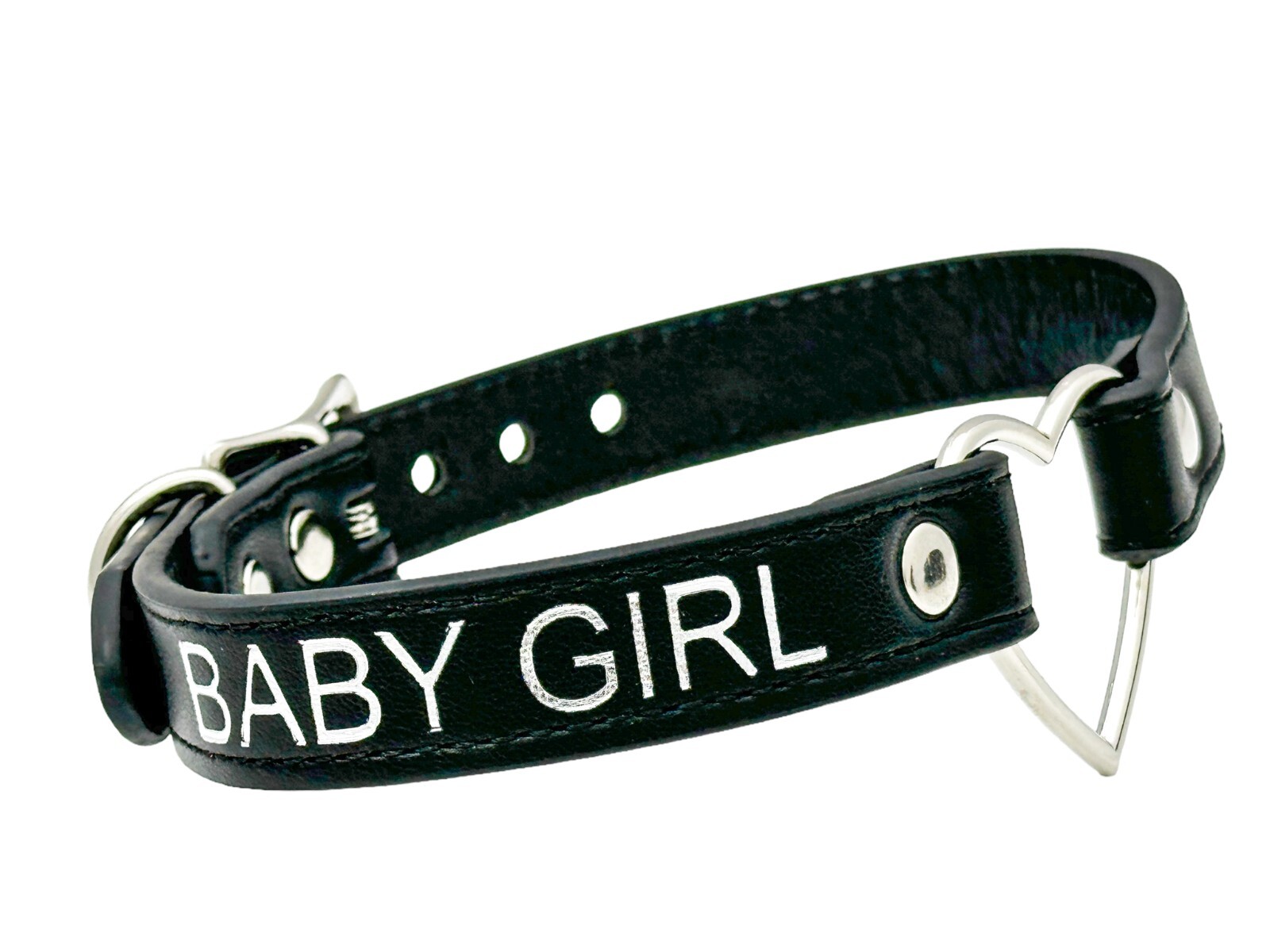 Name SILVER HEART RING Choker BDSM Collar Vegan Leather Necklace O Ring Fetish