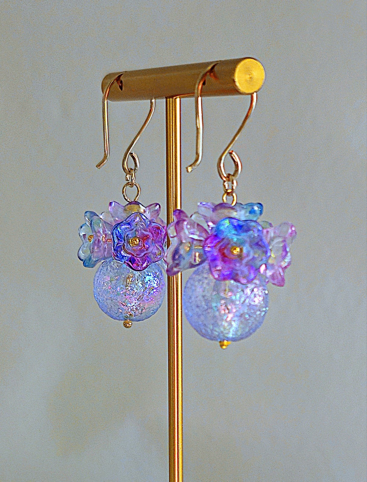 Purple & Blue Iridescent Floral Earrings | 14K | Botanical | Handmade | Spring