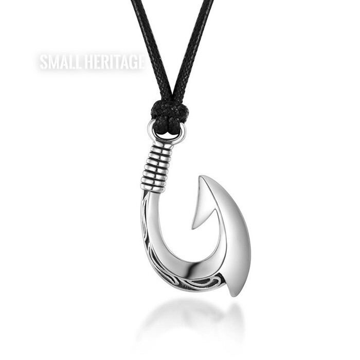 Fishing Hook Pendant Viking Leather Rope Necklace Cord Jewelry Men Women Amulet