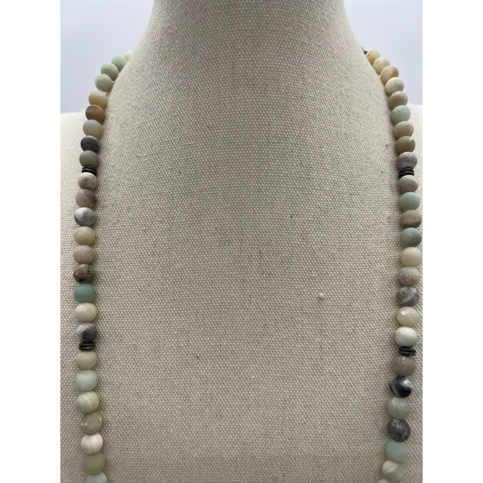Amazonite Stone Beaded Lotus Necklace Boho Zen Spiritual Minimalist Blue