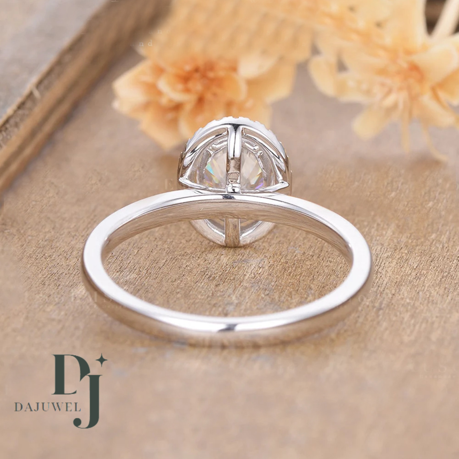 Solid 14K White Gold Moissanite Halo Engagement Ring 2.20 Carat Oval Cut For Her