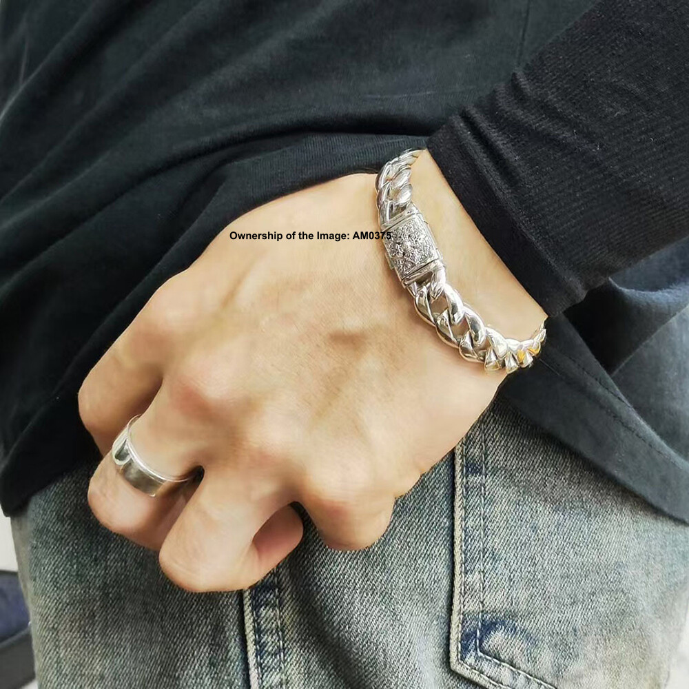Real 925 Sterling Silver Bracelet 11.5mm Curb Link Men’s Bracelet 7.48-8.26inch