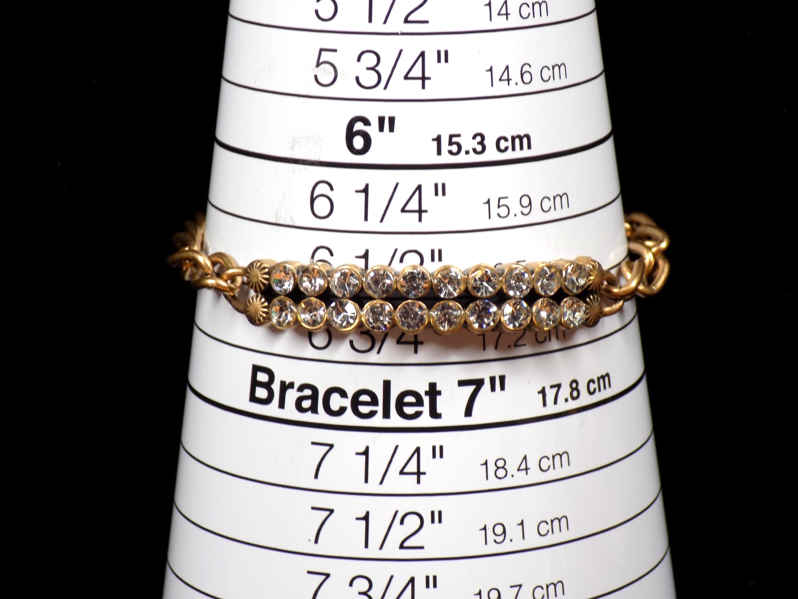 Vintage J Crew Bracelet Gold Tone Curved Bar White Colorless Rhinestones 6.5″