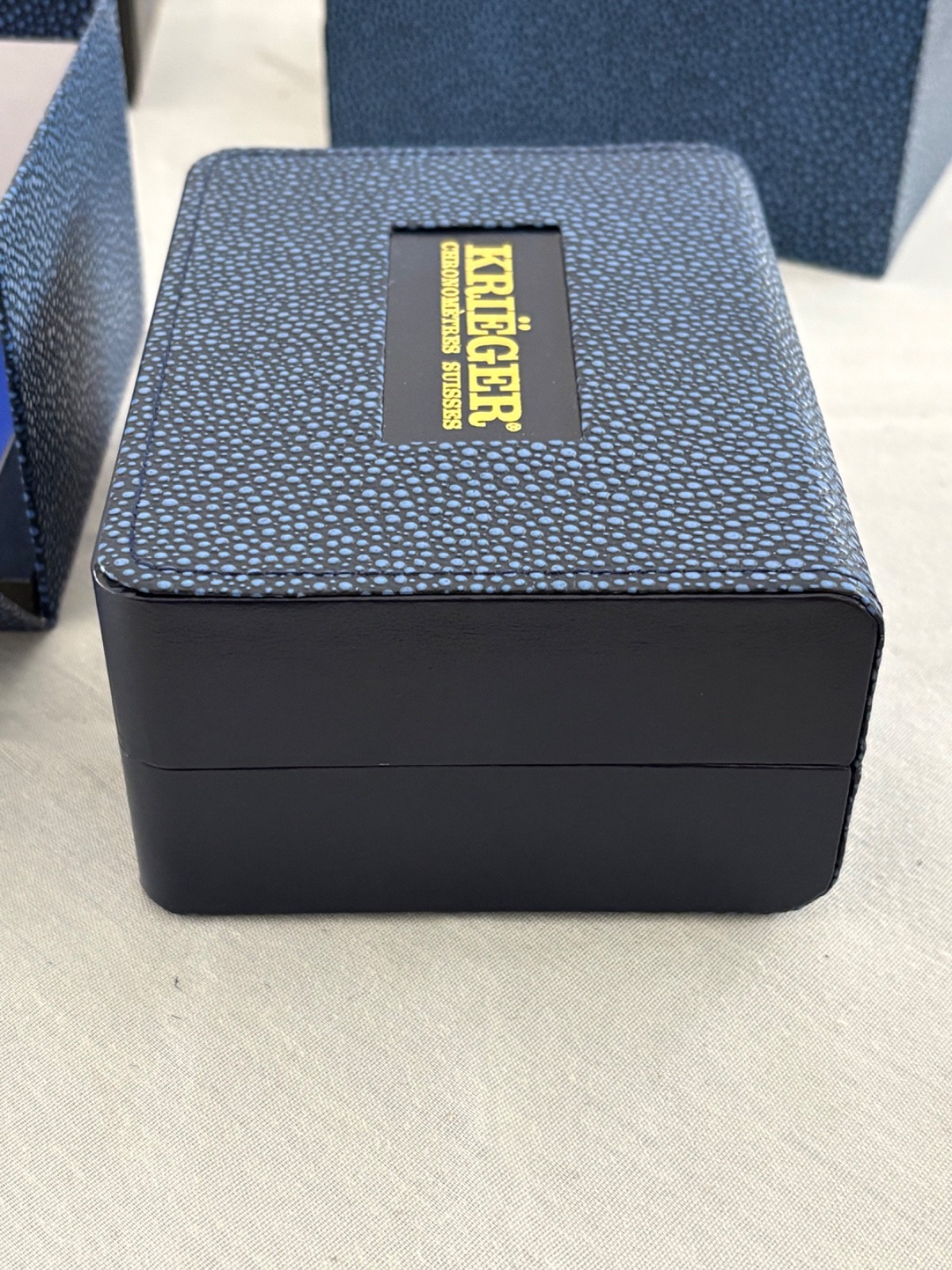 Krieger Chronometres Suisses Blue Stingray Skin Watch Box w/ Booklet / Papers