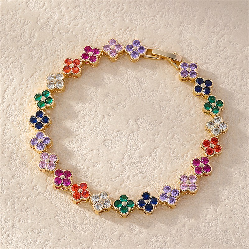 Clover Multi-Color Faux Gemstones Exclusive Gold Bracelet for all Ages