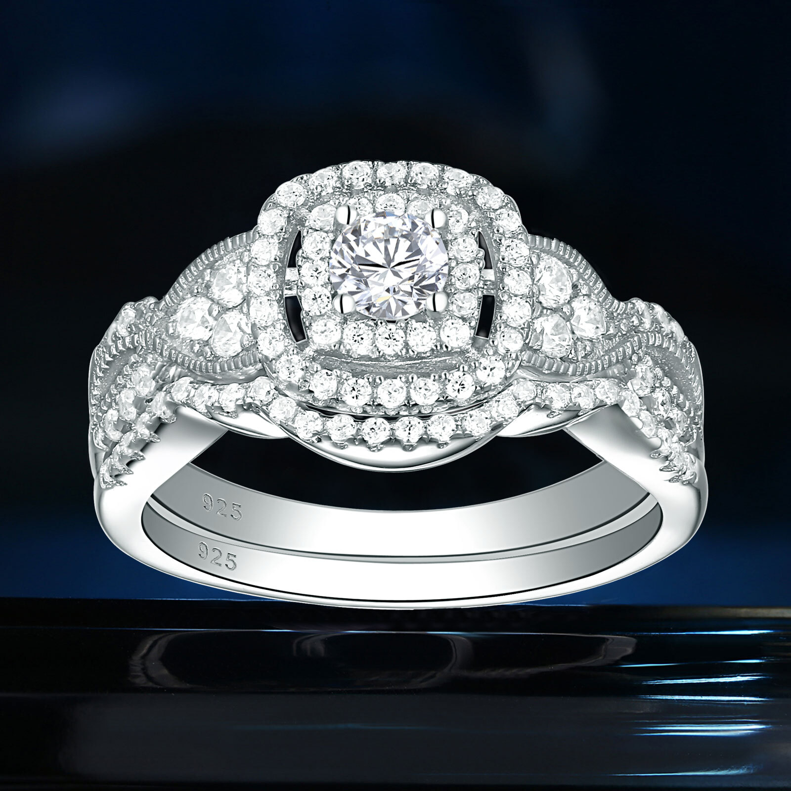 925 Silver Wedding Band Set Engagement Ring Set Promise Ring for Her AAAAA CZ
