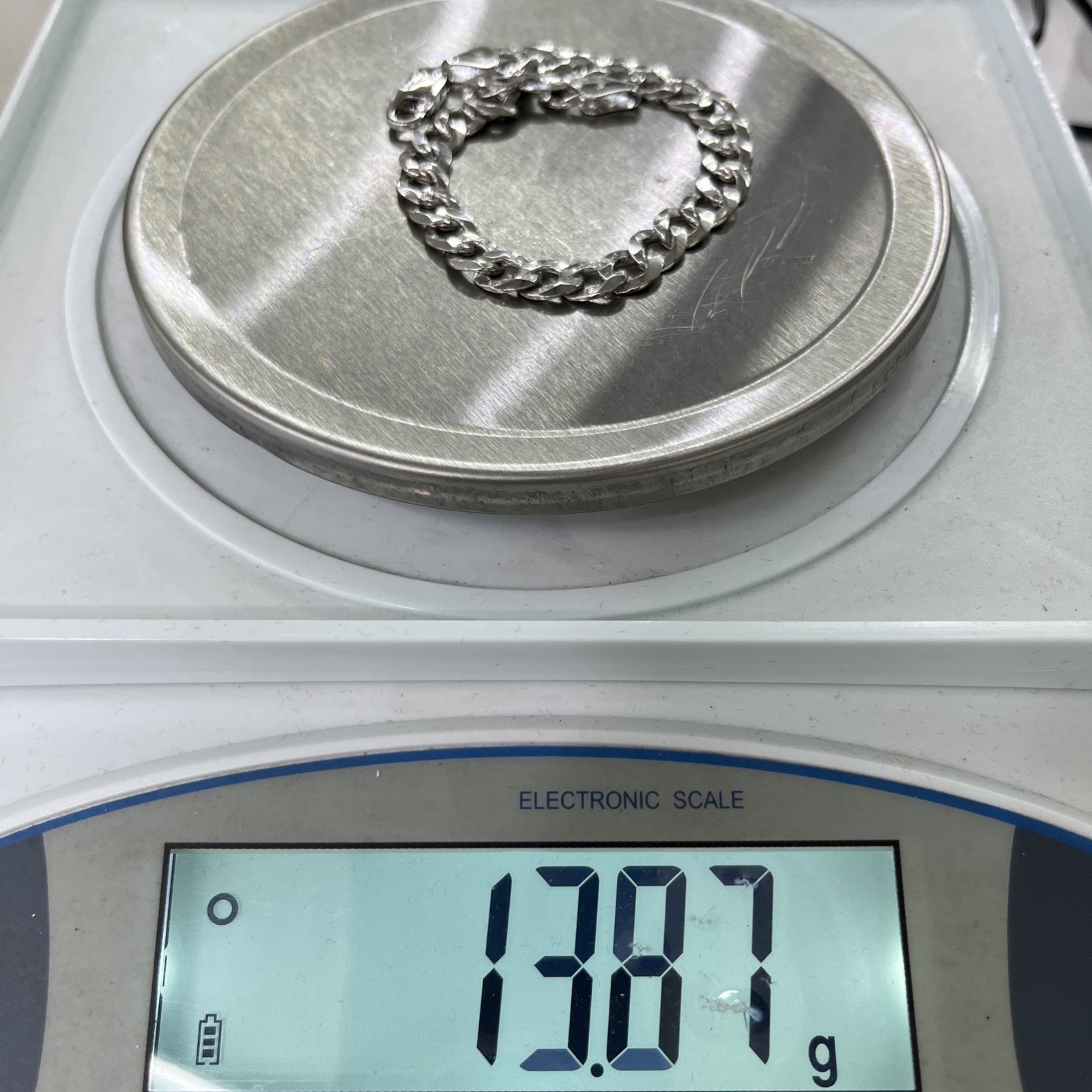 Silver 925 Curb Flat Curb Link Mens Bracelet 13.86 Grams 21.5cm 8mm Wide. New