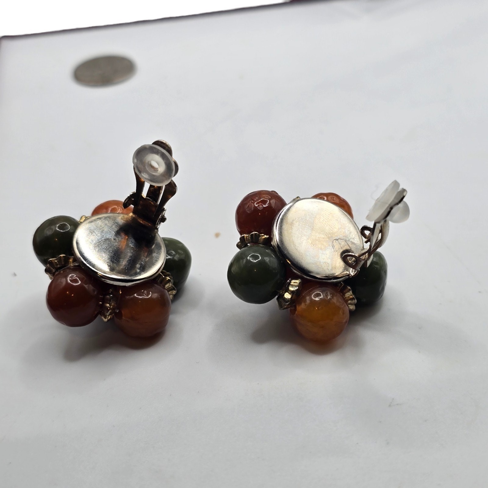 Vintage Earrings Clustered Lucite Acrylic Mid Century Design Clip On SKU 3182