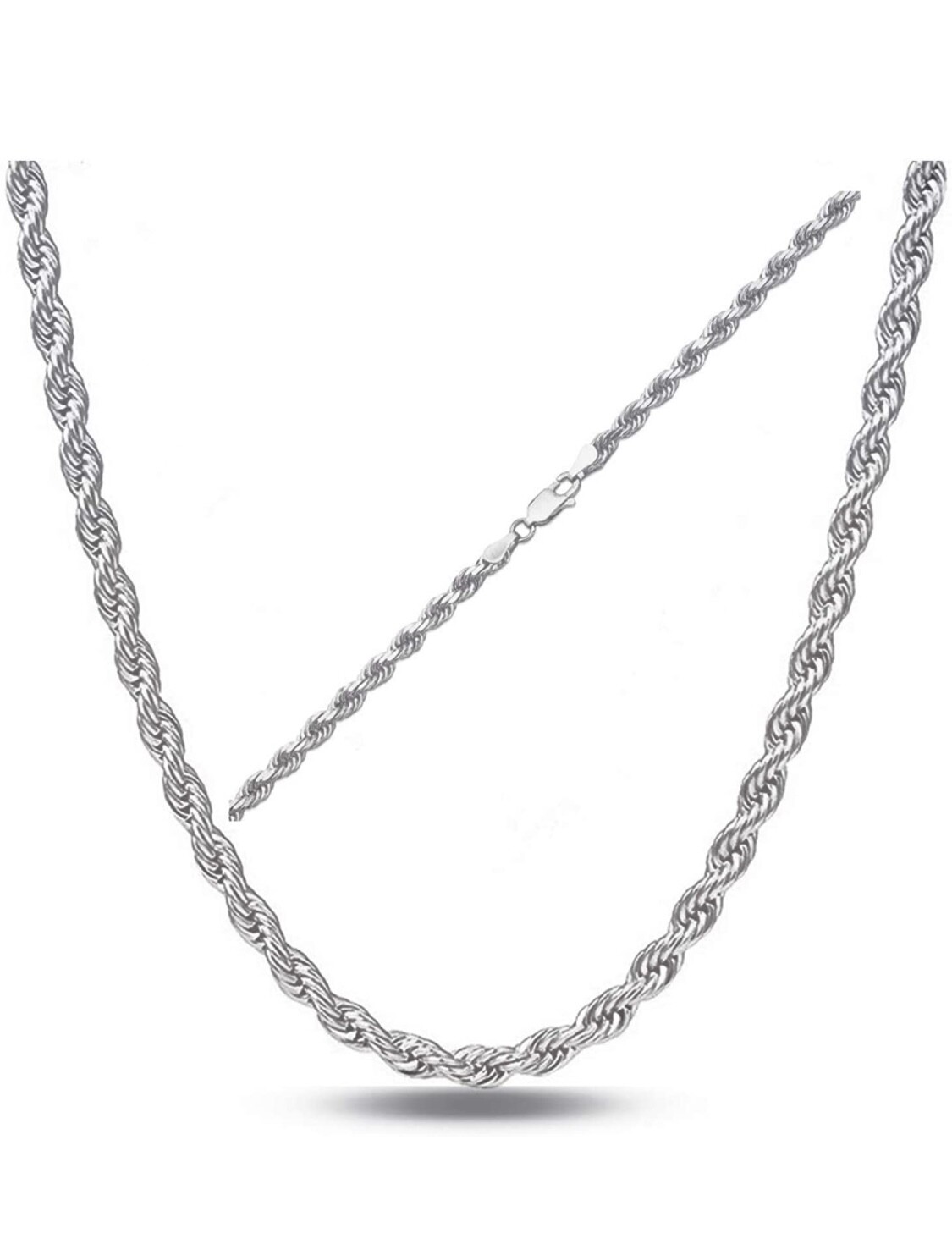 Solid Sterling Silver Twisted Rope Link Chain Necklace Diamond Cut Mens Womens
