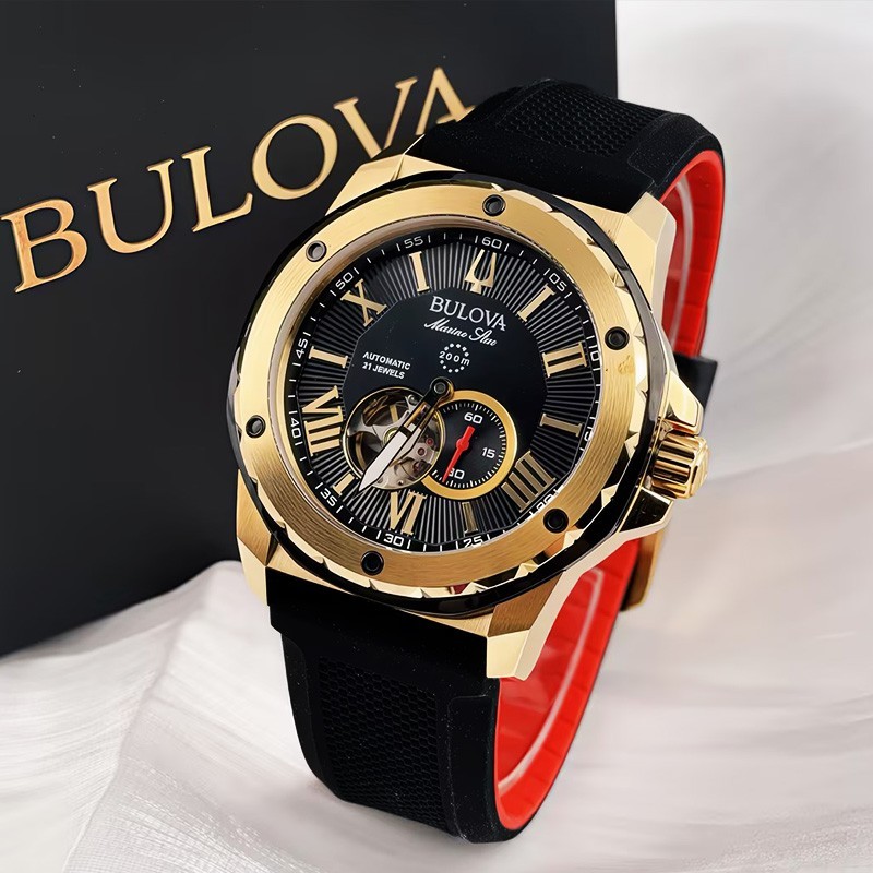 Bulova Marine Star Series A Automatic Men’s Watch Black Dial Rubber Strap 98A272