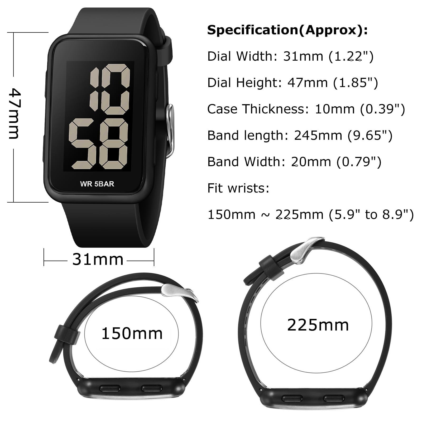 Large Display Waterproof Digital Watch for Men & Women – Stylish & Durable