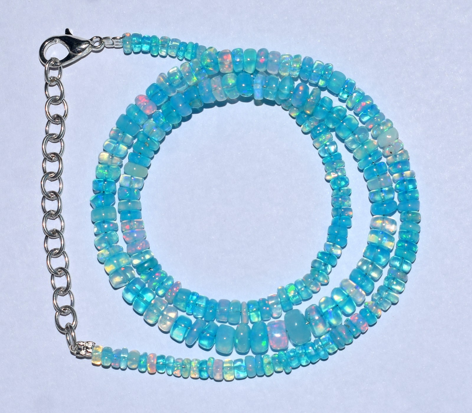 Opal Necklace 16″Natural Ethiopian Blue Opal Wello Fire Opal Gemstone LY01