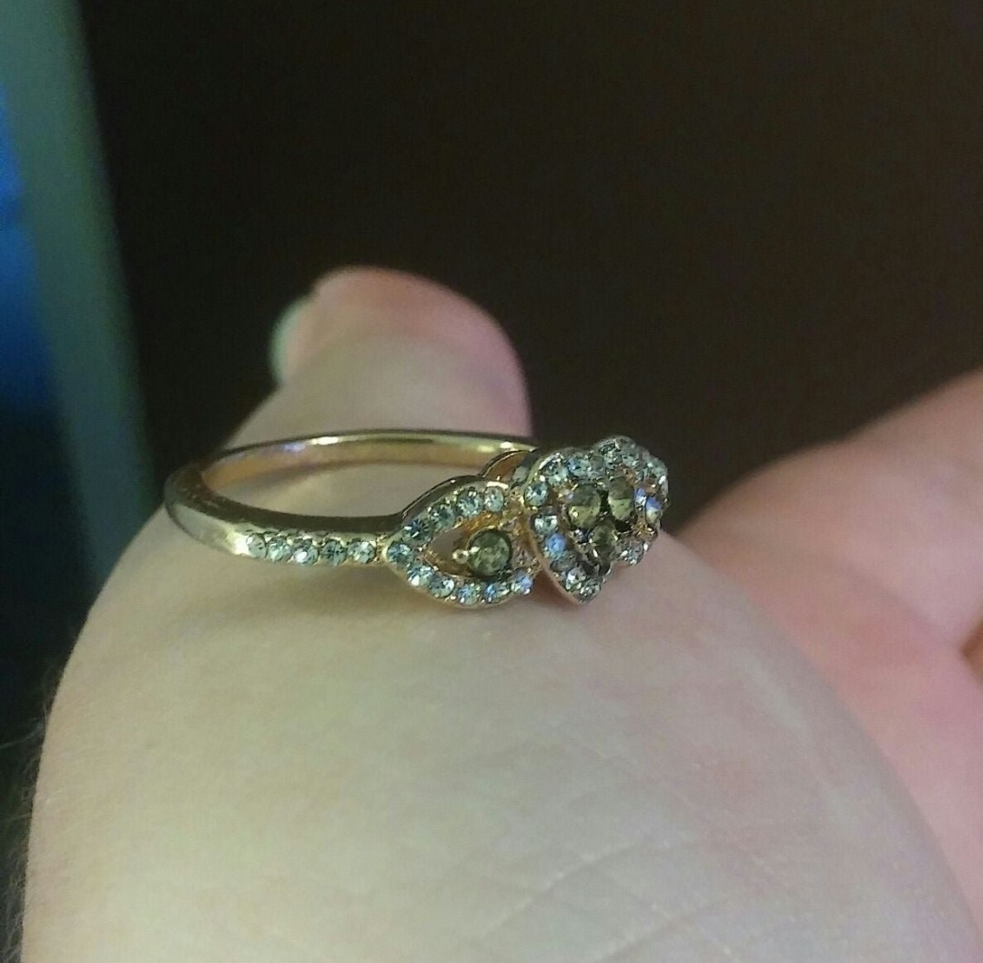 18k Rose Gold Over Sterling Silver Cognac + White Gemstone Heart Love Ring sz 9