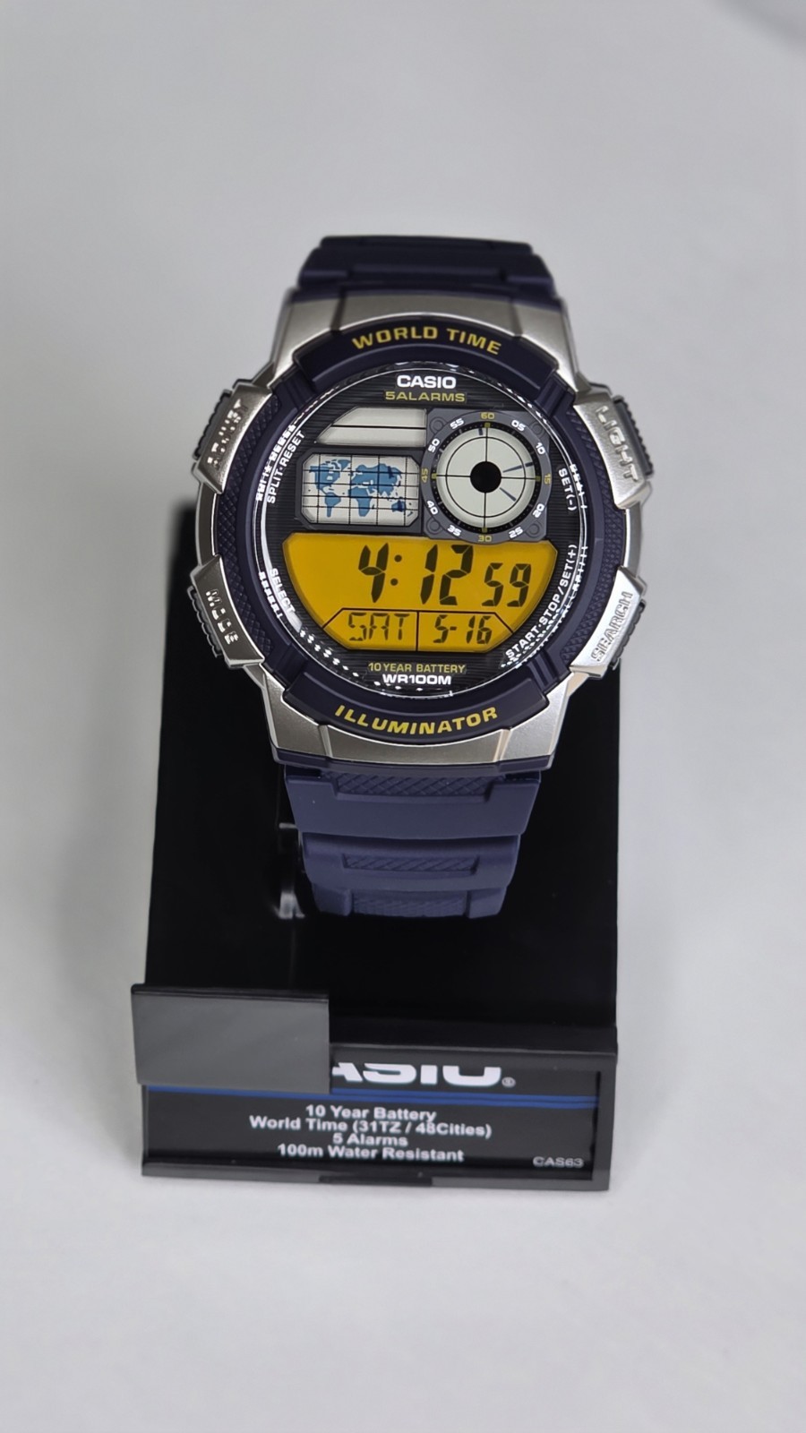 Casio Retro Digital Men’s Watch Blue & Yellow World Time Illuminator Vintage