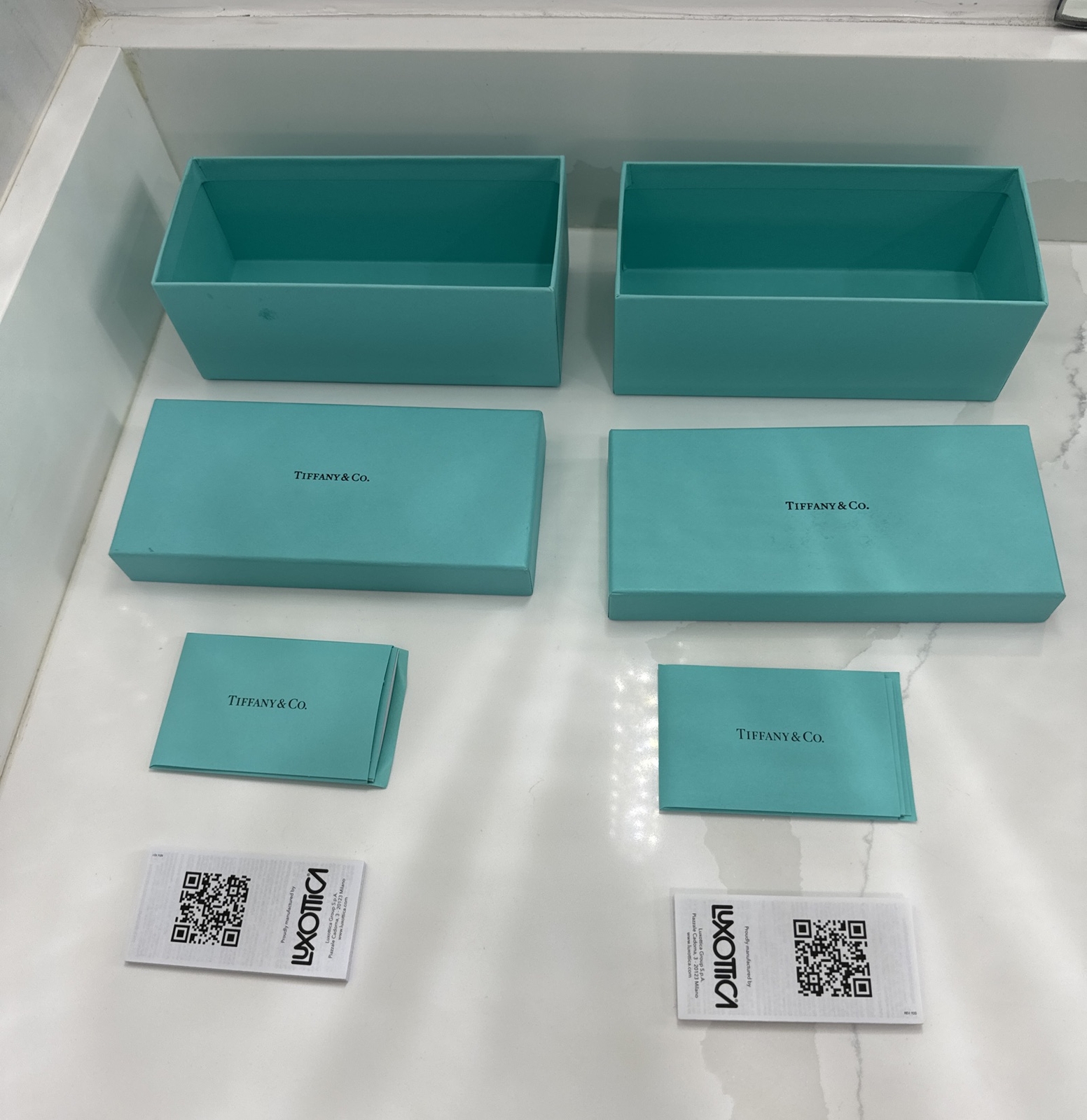 2 Tiffany & Co. Blue Cardboard Eyeglasses Boxes 7x 3 x 2.5 inches With Paperwork