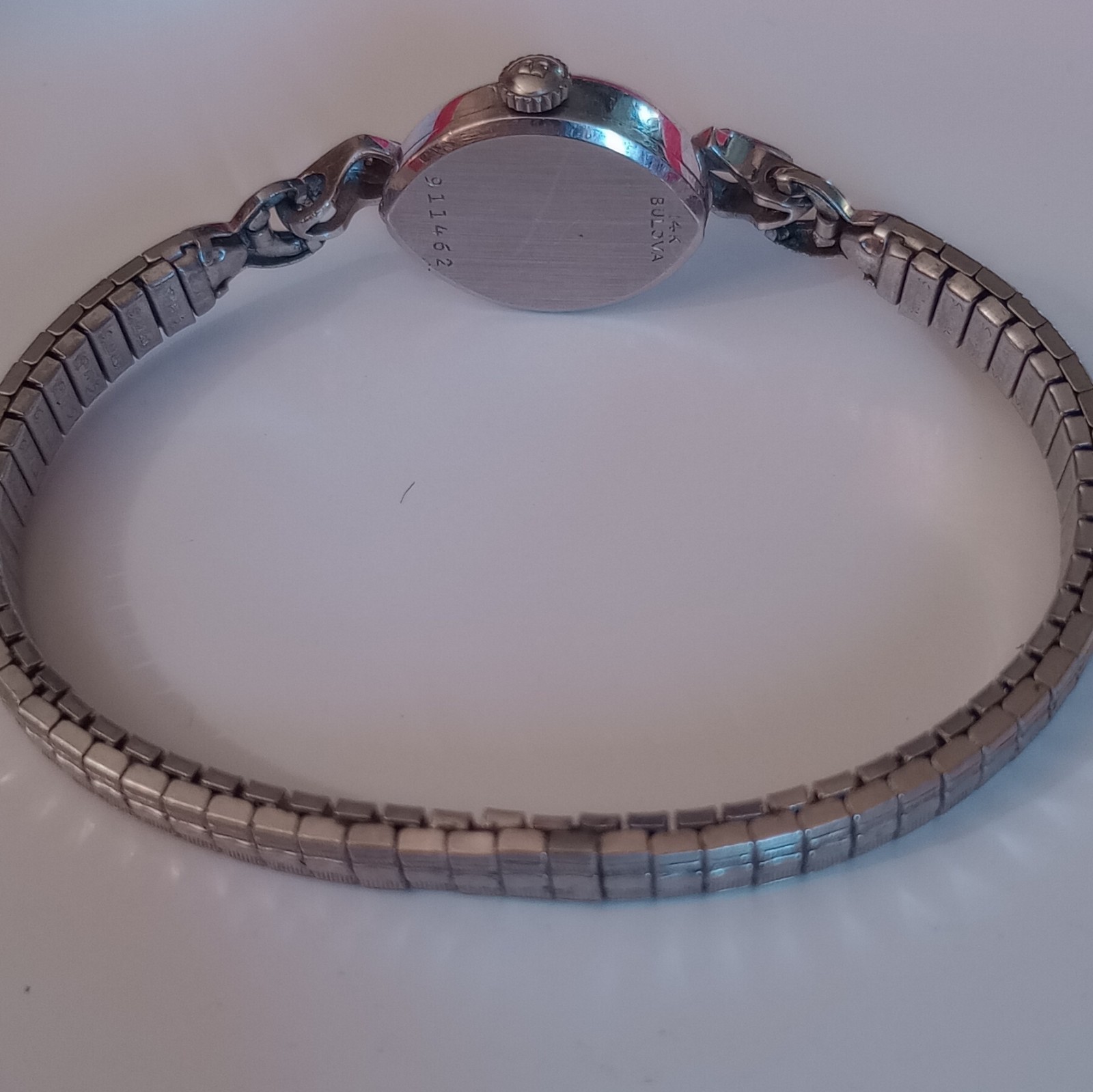 Bulova Vintage Women’s Manual Wind 17J White Gold Oval Silver W/ Diamonds