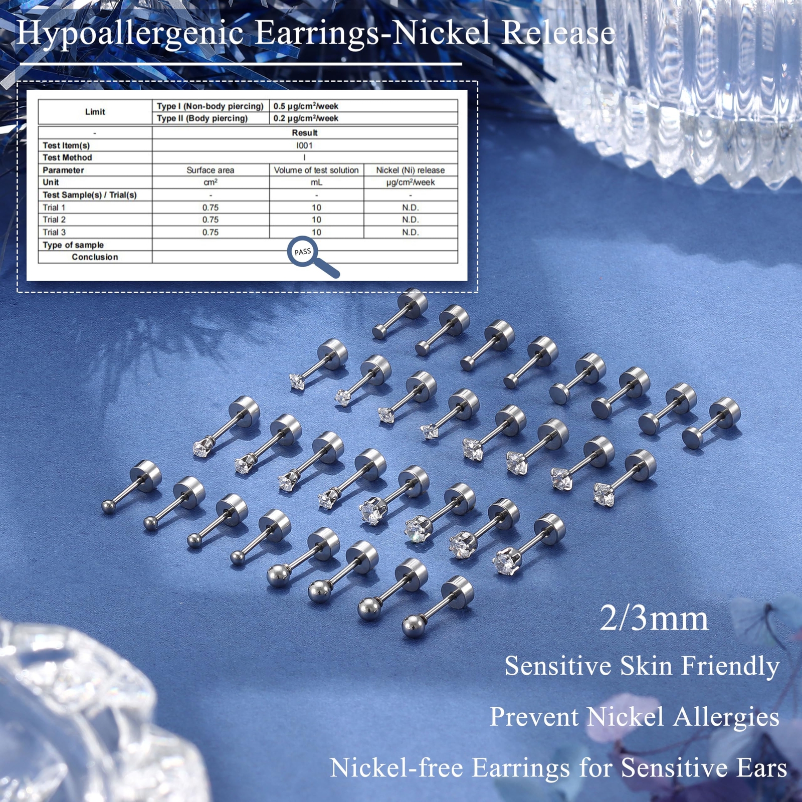 16 Pairs Tiny Cartilage Stud Earrings for Women Men Surgical Steel Flat Back